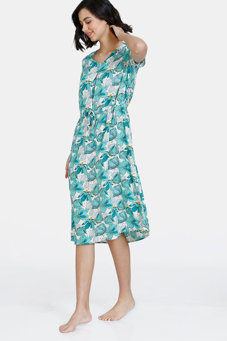 Zivame Blotched Bloom Woven Mid Length Nightdress - Florida Key — image 2